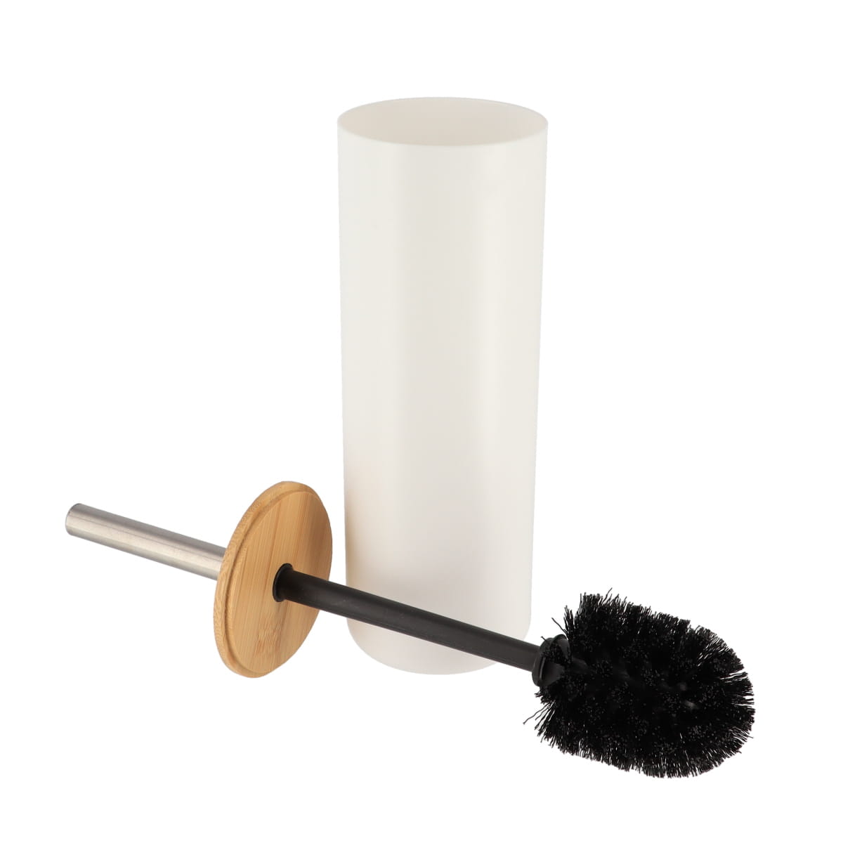 Perie WC din plastic PS cu capac bambus – alb / bambus
