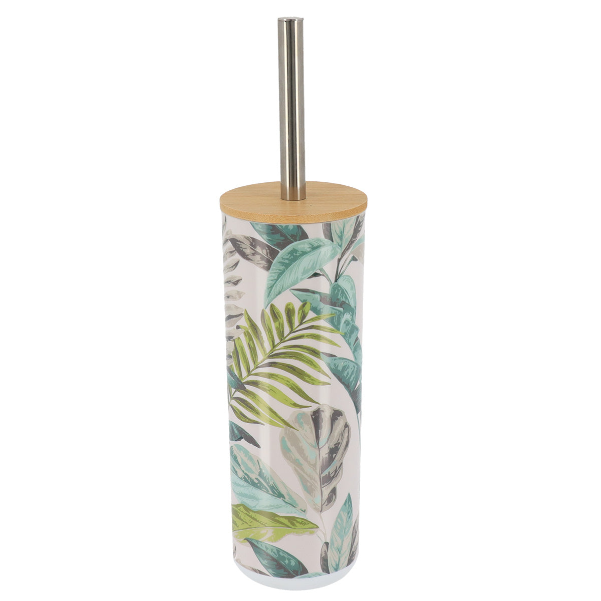 Perie de toaletă din polistiren imprimat cu capac din bambus – model Jardin d’Hiver