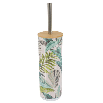 Perie de toaletă din polistiren imprimat cu capac din bambus – model Jardin d’Hiver