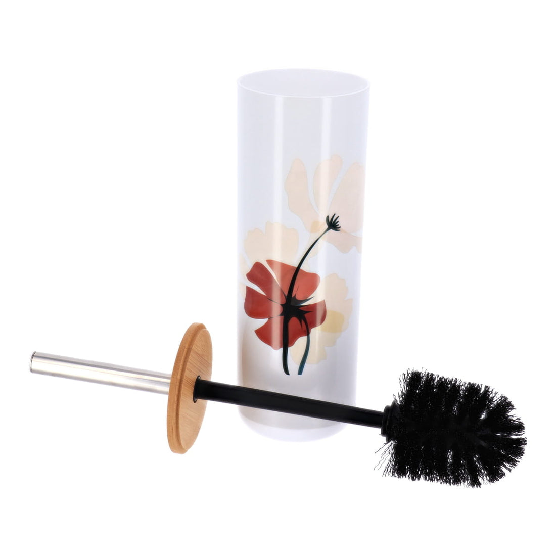Perie de toaletă din polistiren imprimat cu capac din bambus – model Bucolique