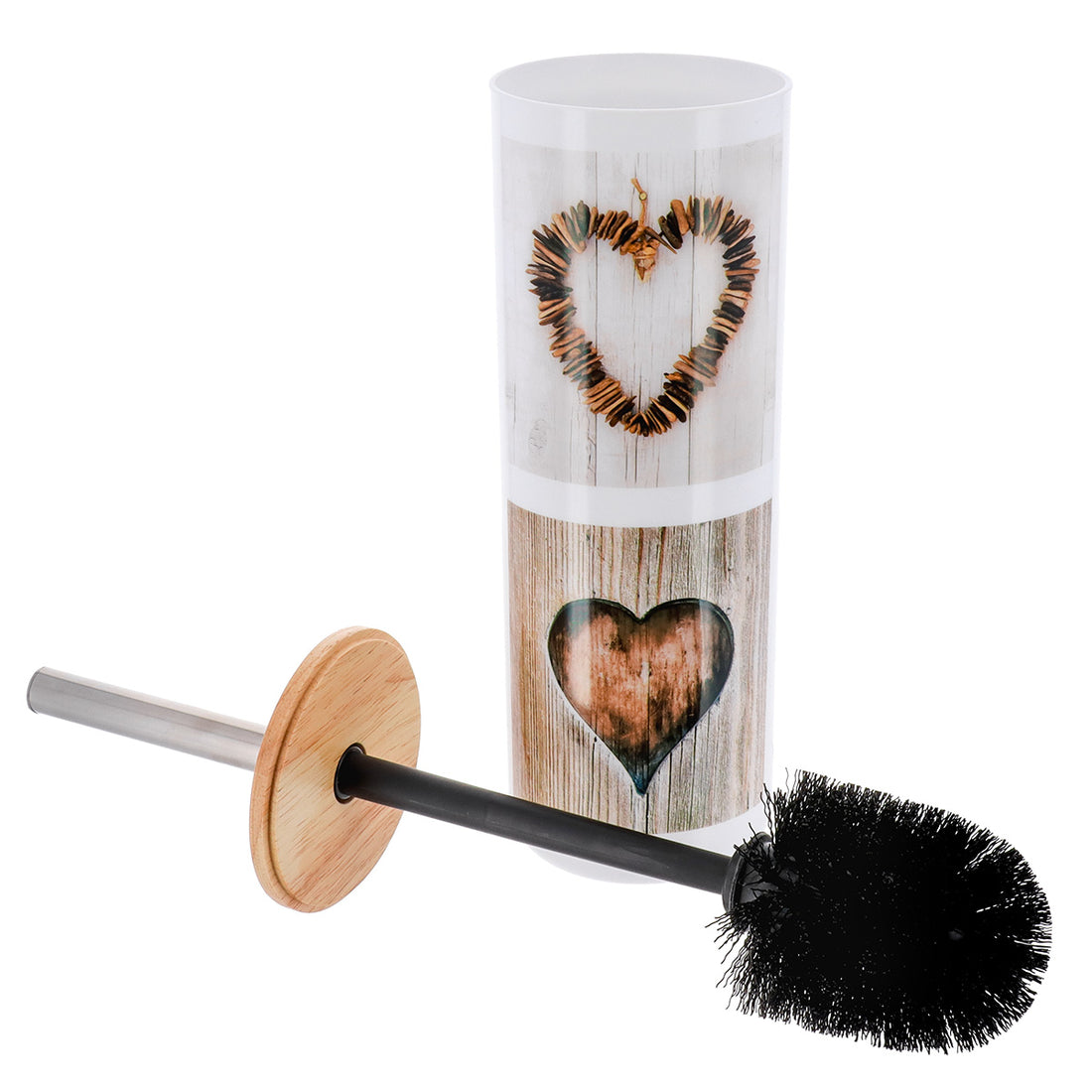 Perie de toaletă din polistiren imprimat cu capac din bambus – model Amour