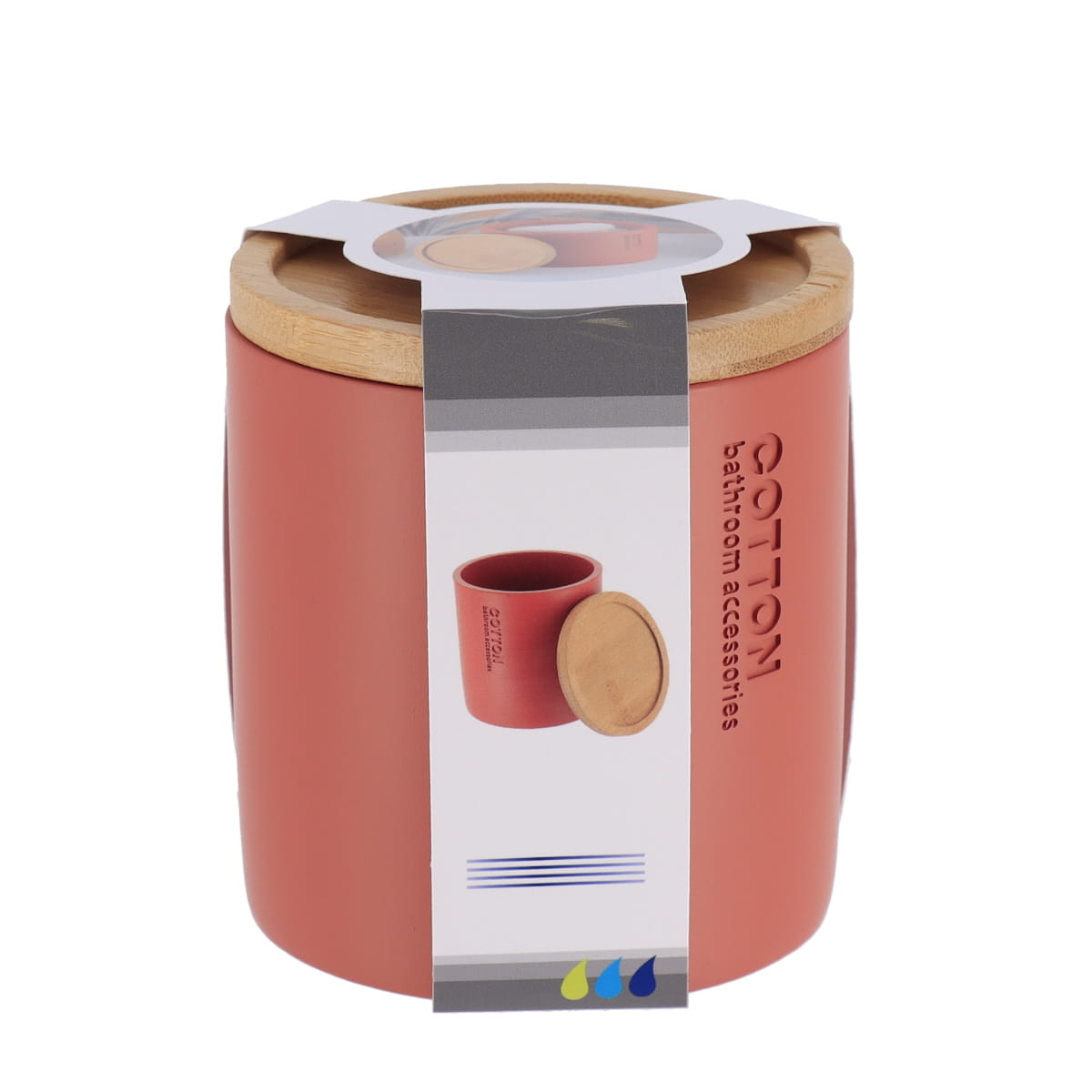 Cutie pentru vată din polirășină cu capac din bambus – Terracotta/Bambus