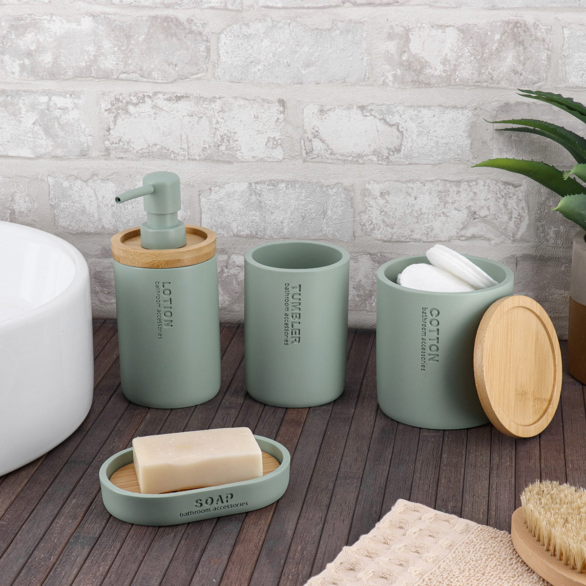 Cutie Timeless din rășină cu capac din bambus – Verde eucalipt