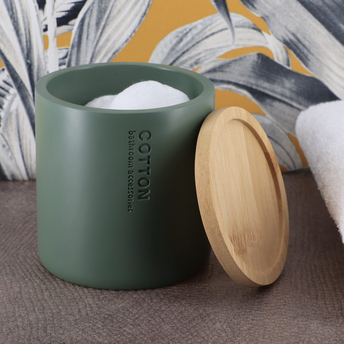 Cutie Timeless din rășină cu capac din bambus – Kaki/Negru