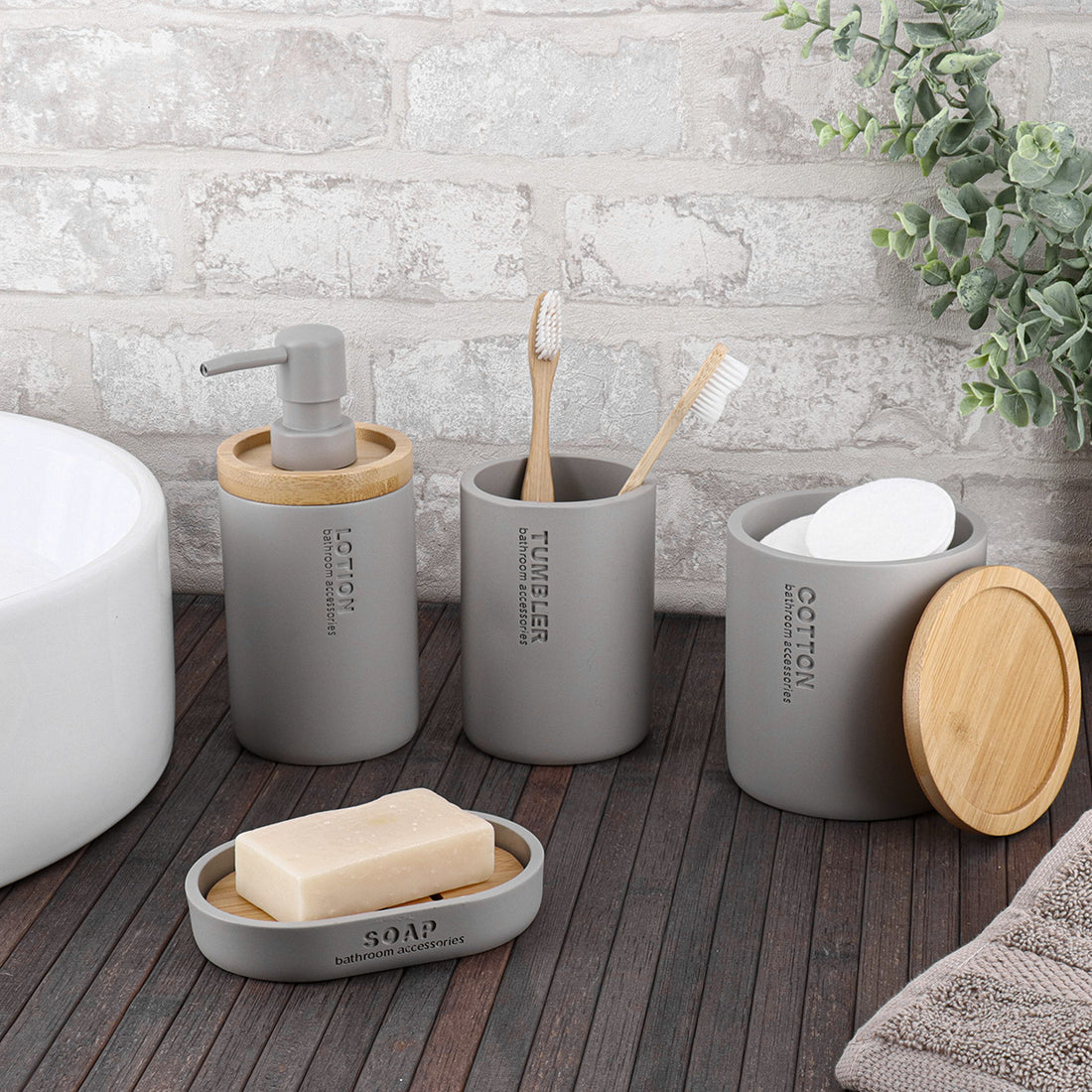 Cutie Timeless din rășină cu capac din bambus – Gri transparent