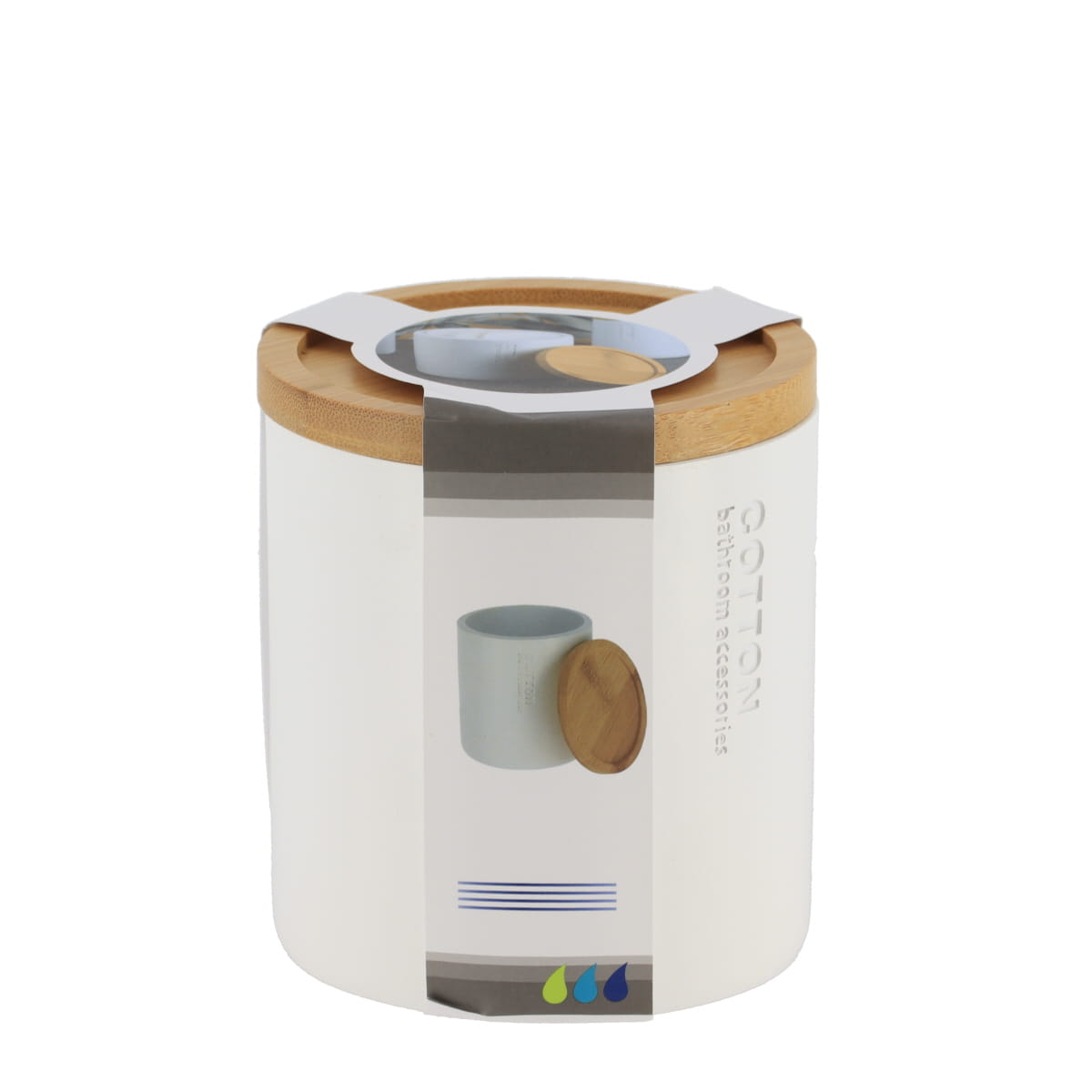 Cutie pentru vată din polirășină cu capac din bambus – Alb/Bambus