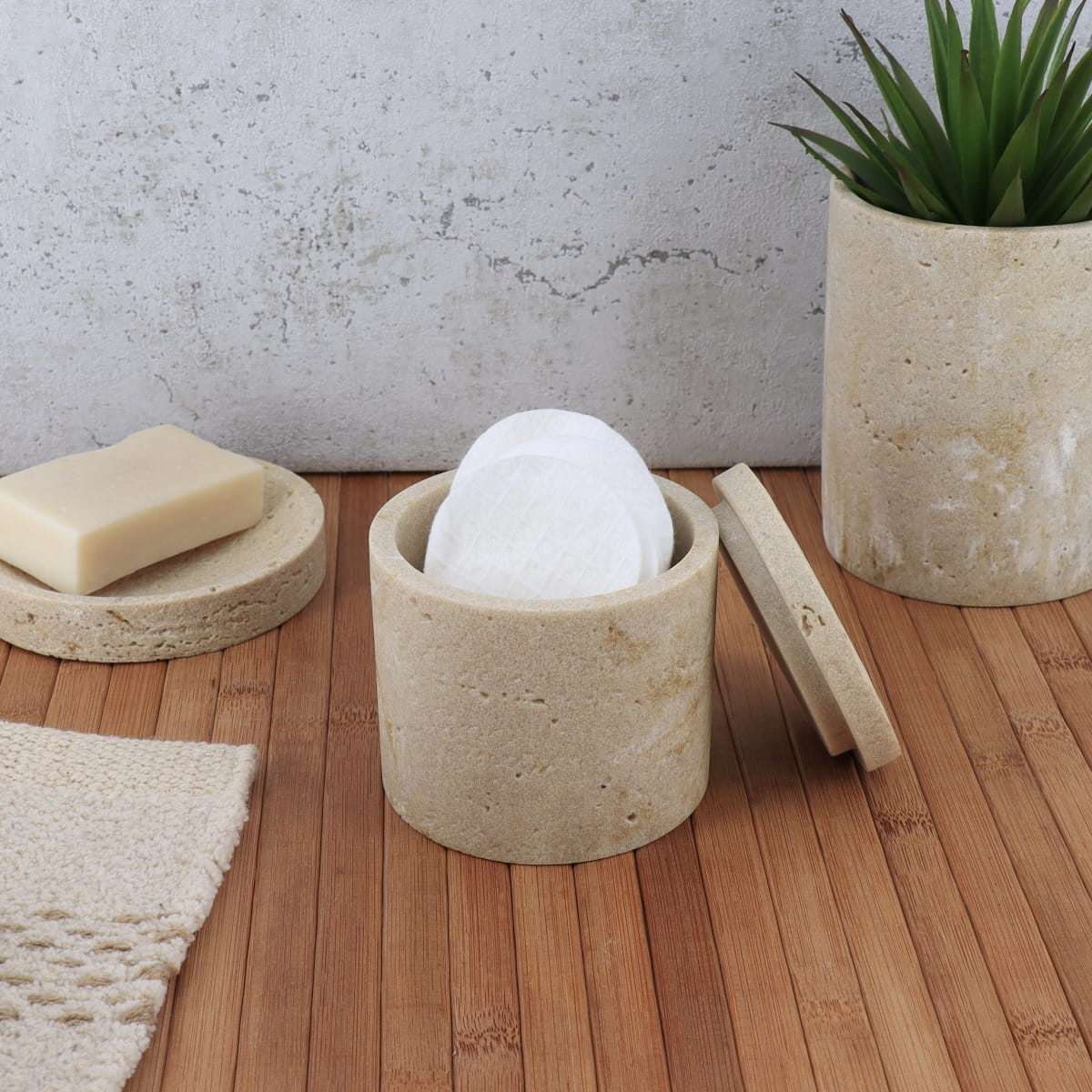 Cutie de vată din polirășină cu finisaj piatră – natural
