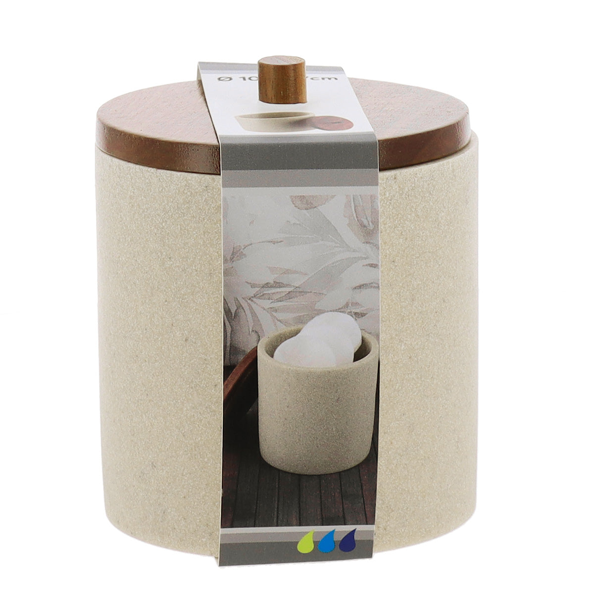 Cutie de vată din polirășină cu capac din acacia – natural/acacia