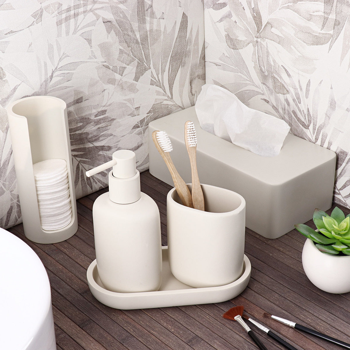 Dispenser Pentru Dischete Demachiante Din Polirasină – Bej