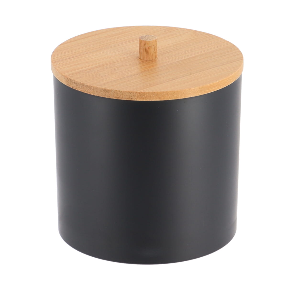 Cutie rotundă din plastic PS cu capac bambus pentru dischete și bețișoare – negru mat / bambus
