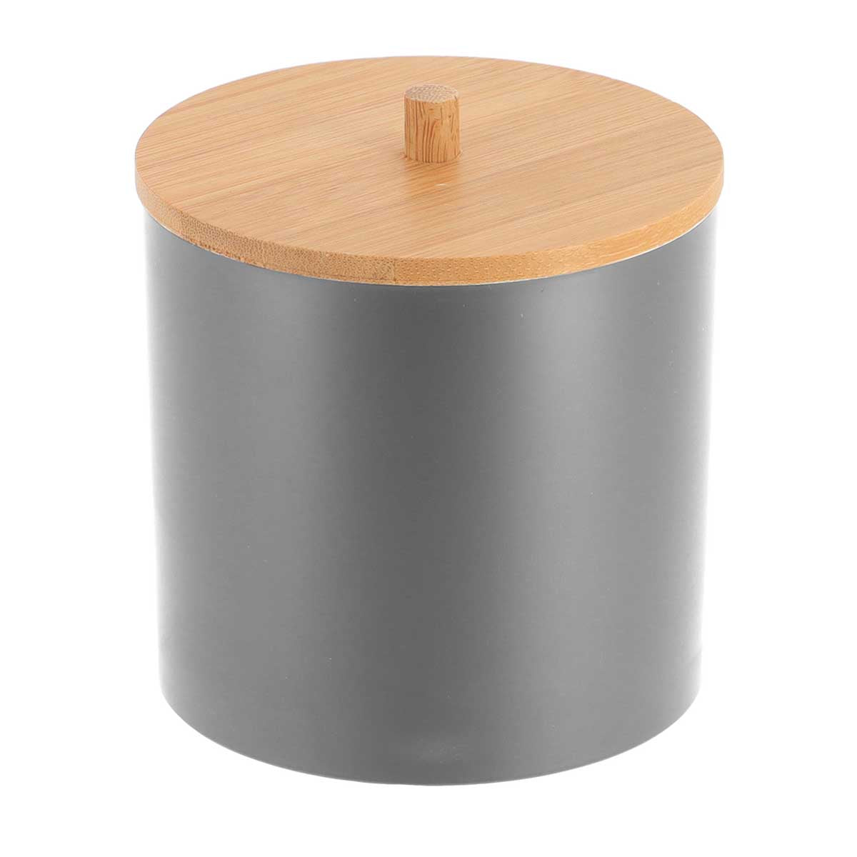 Cutie rotundă din plastic PS cu capac bambus pentru dischete și bețișoare – gri / bambus