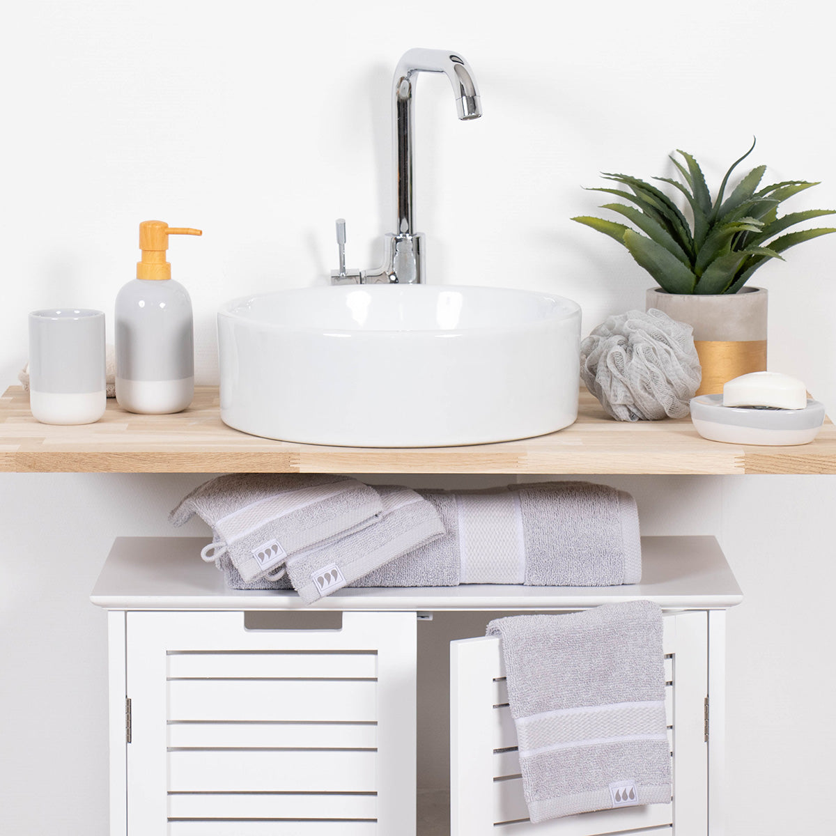 Set 2 mănuși de toaletă Timeless 100% bumbac 15×21 cm – Gri deschis