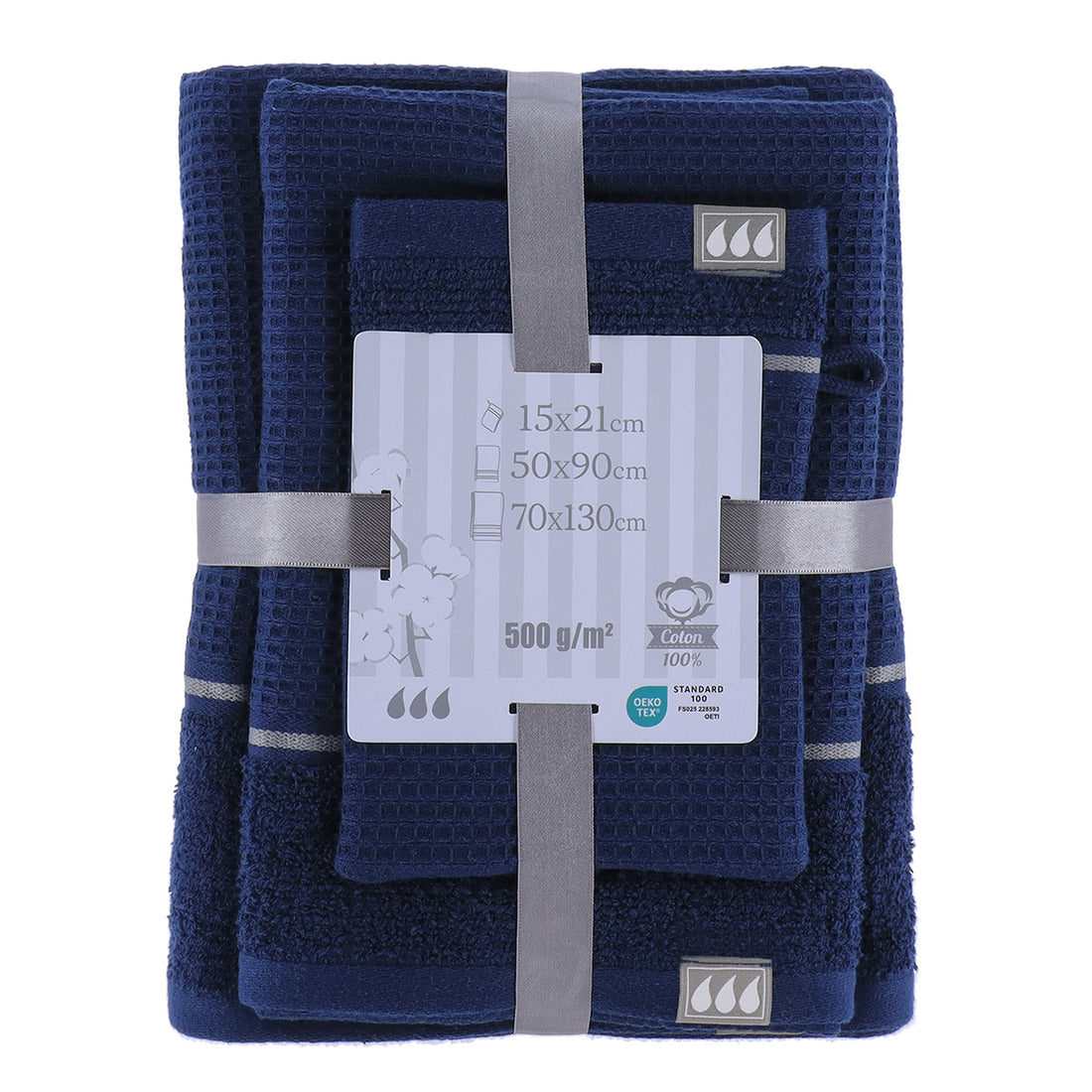 Set 3 piese baie Timeless 100% bumbac – Bleumarin/Argintiu