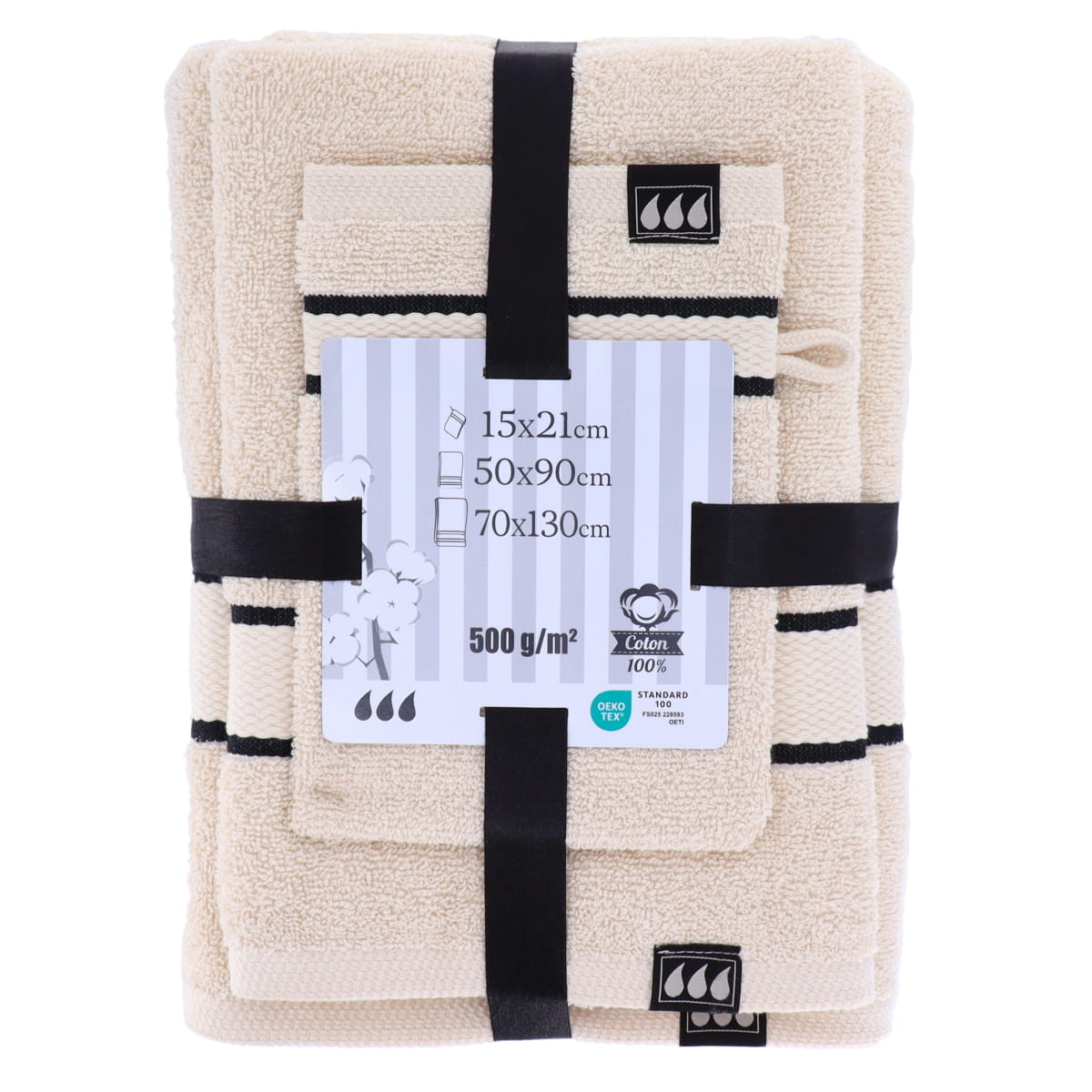 Set 3 accesorii baie Timeless 100% bumbac – Ivory