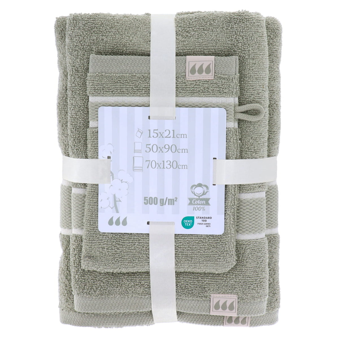 Set 3 accesorii baie Timeless 100% bumbac – Verde salvie