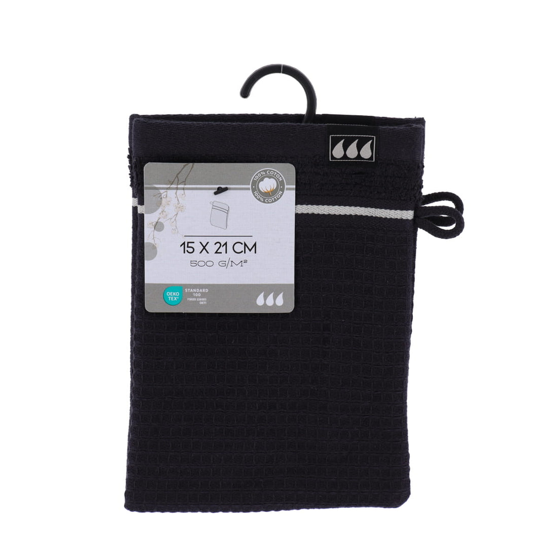 Set 2 mănuși de baie din bumbac – Finisaj waffle negru