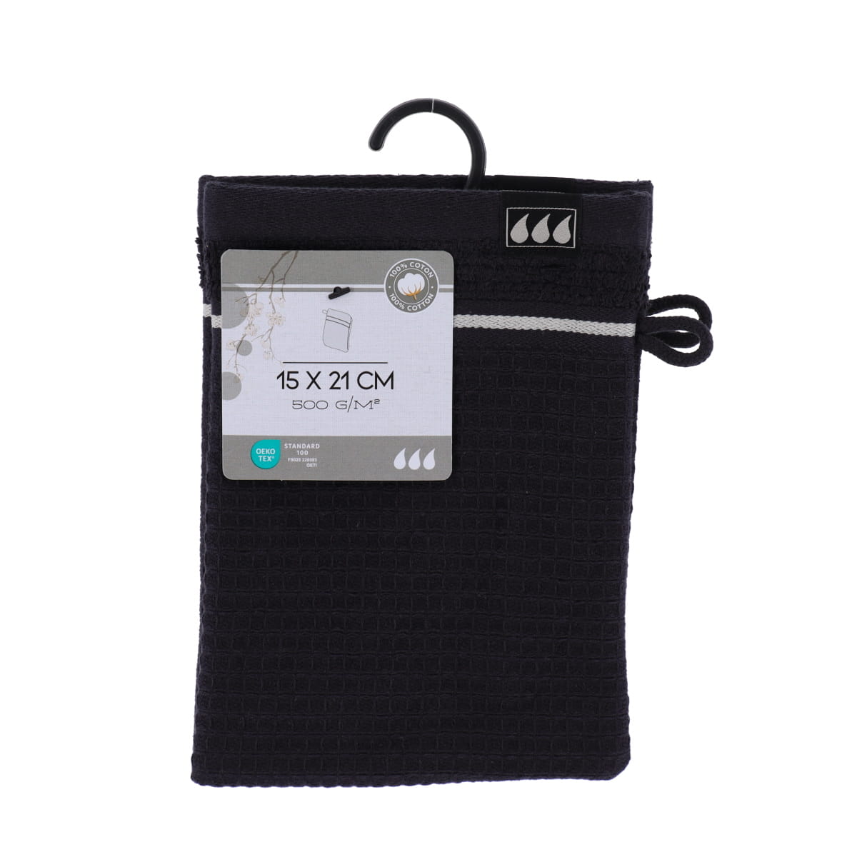 Set 2 mănuși de baie din bumbac – Finisaj waffle negru