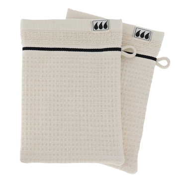 Set 2 mănuși de baie din bumbac – Finisaj waffle bej