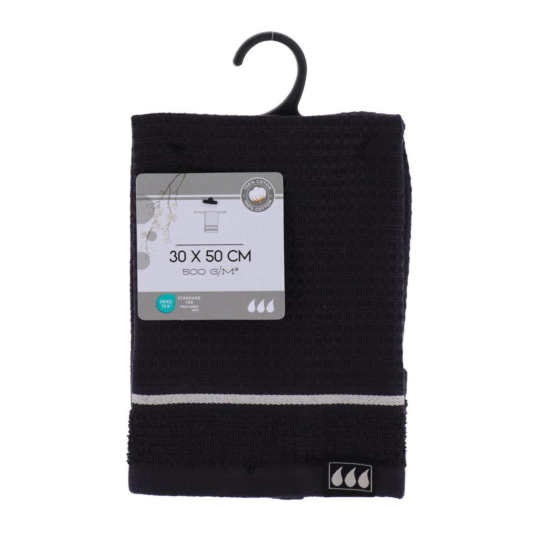 Prosop de oaspeți 30×50 cm din bumbac – Finisaj waffle negru