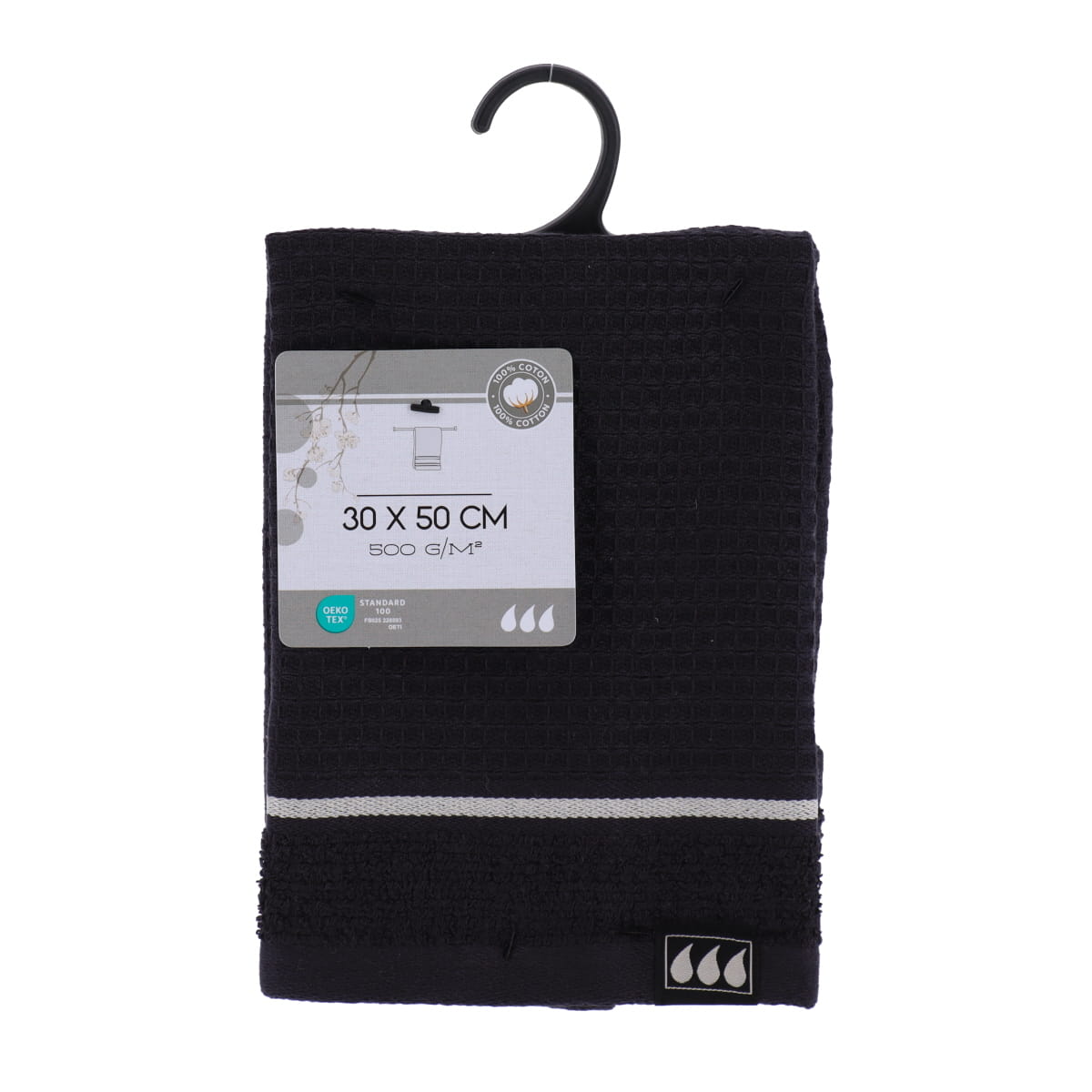 Prosop de oaspeți 30×50 cm din bumbac – Finisaj waffle negru