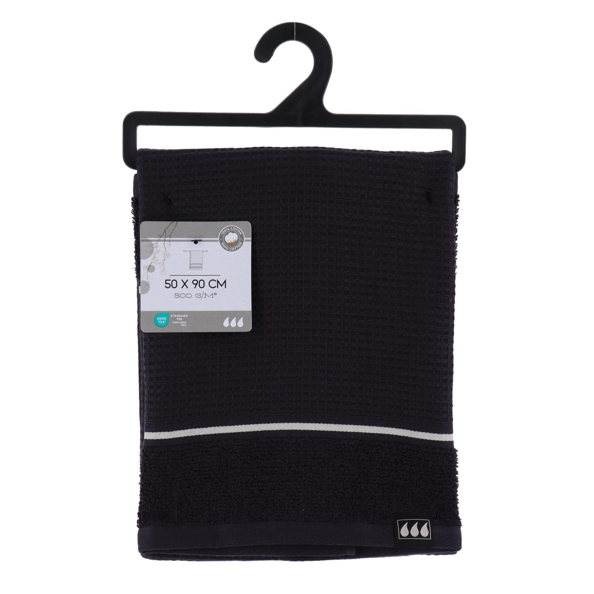 Prosop de mâini 50×90 cm din bumbac – Finisaj waffle negru
