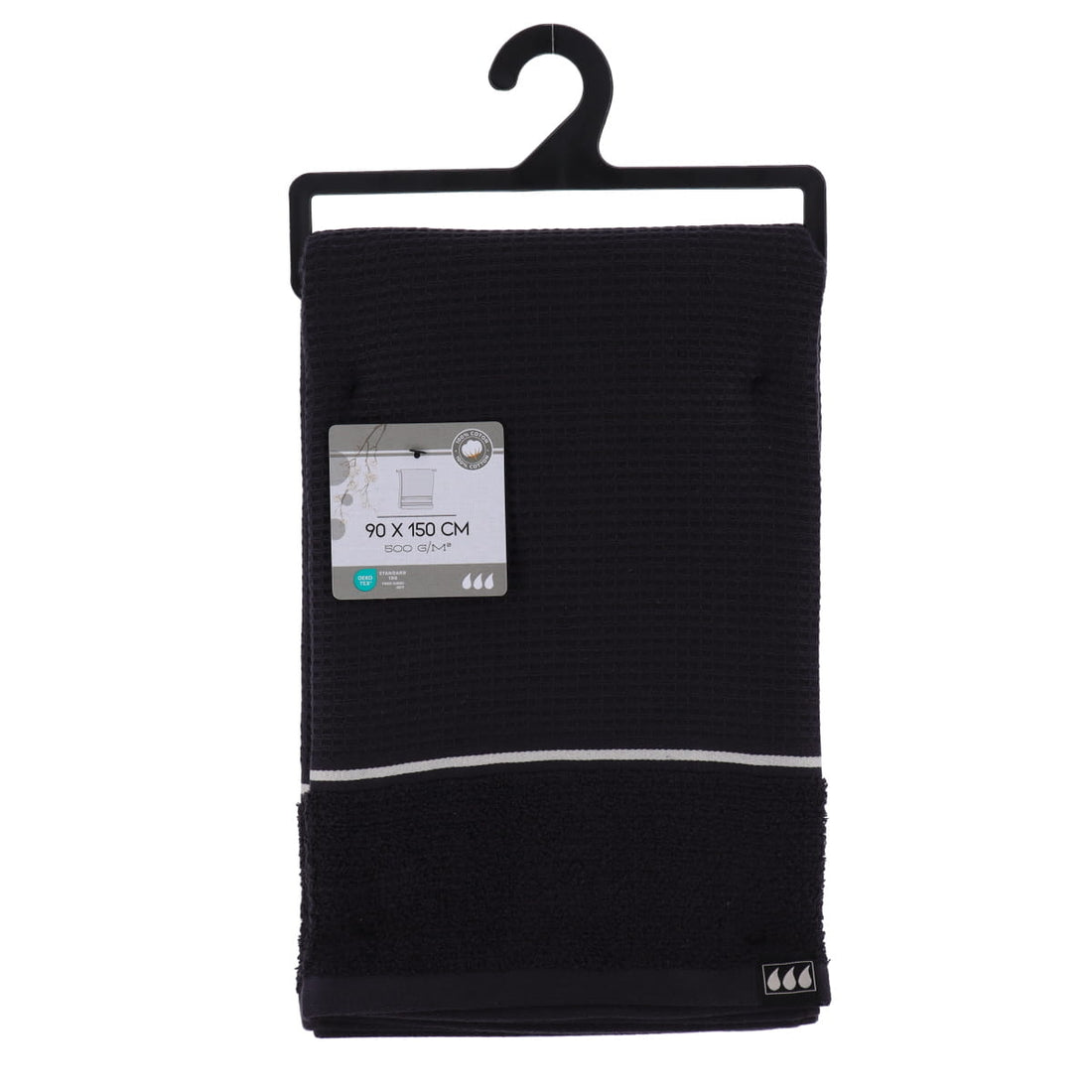 Prosop de baie 90×150 cm din bumbac – Finisaj waffle negru