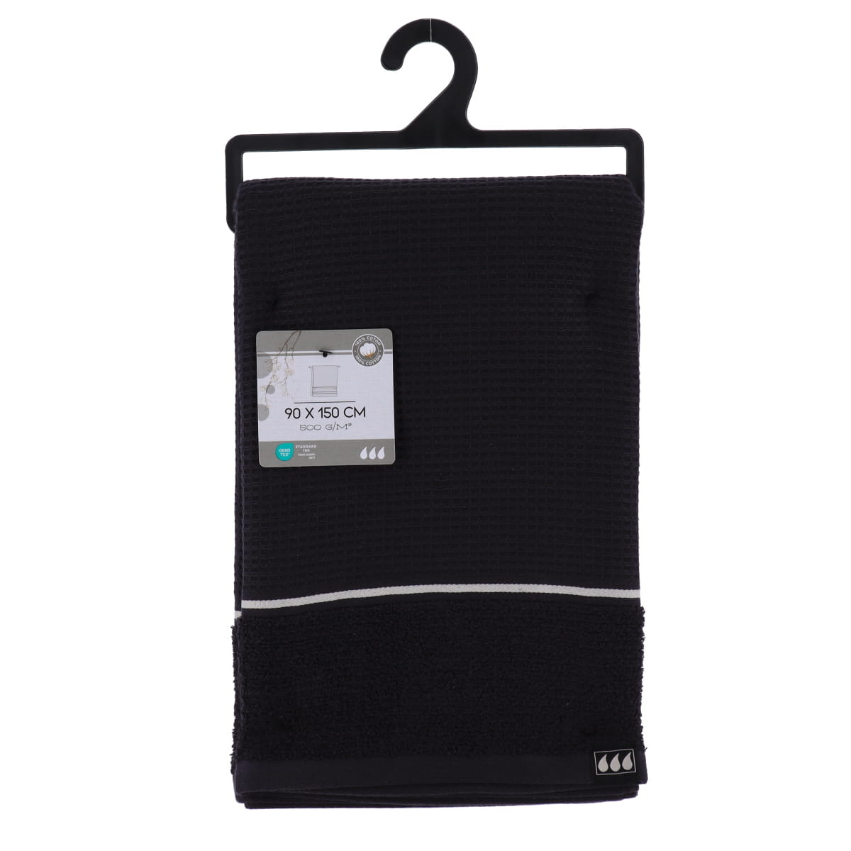 Prosop de baie 90×150 cm din bumbac – Finisaj waffle negru