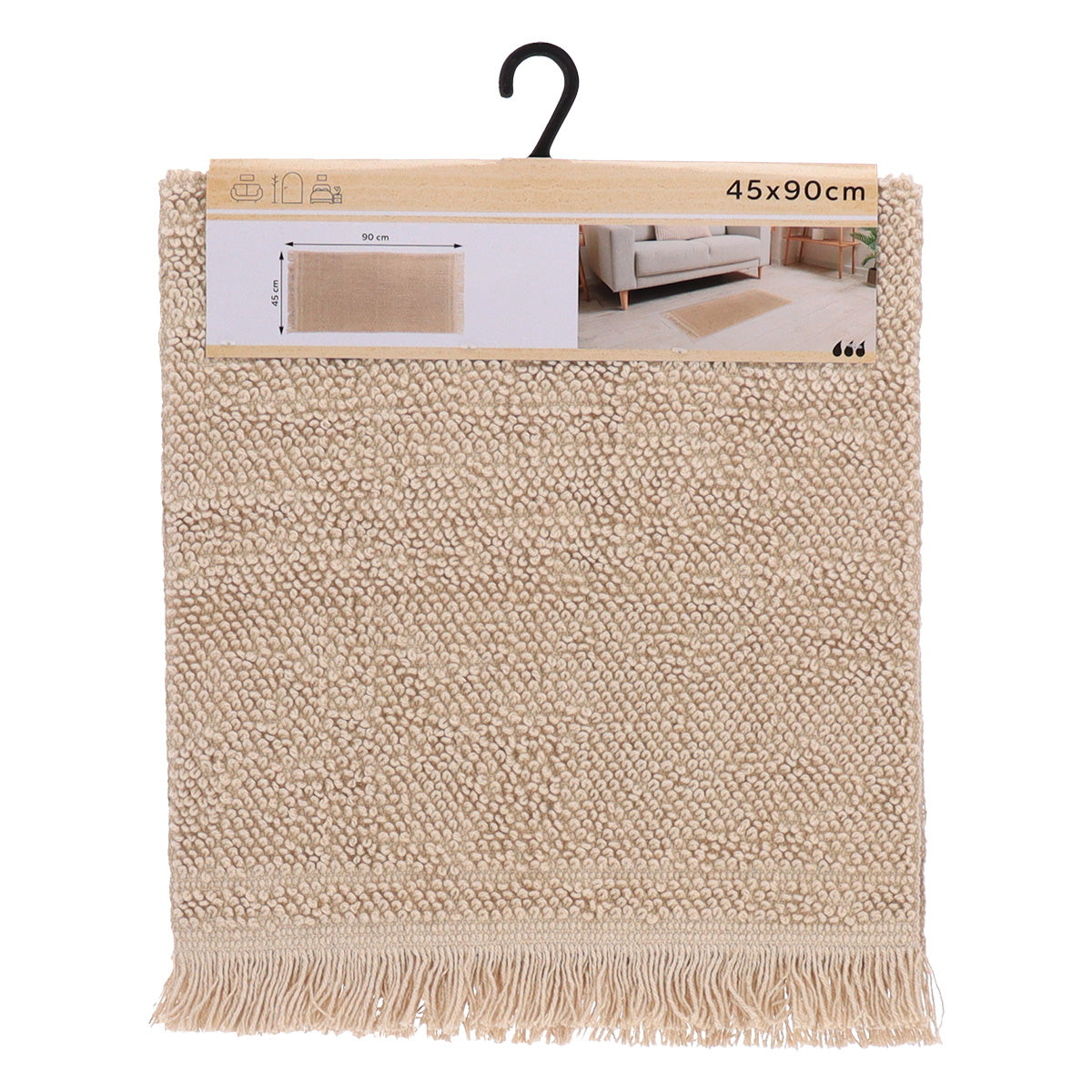 Covoraș din bumbac și fibre mixte – Negru/Natural 45×90 cm