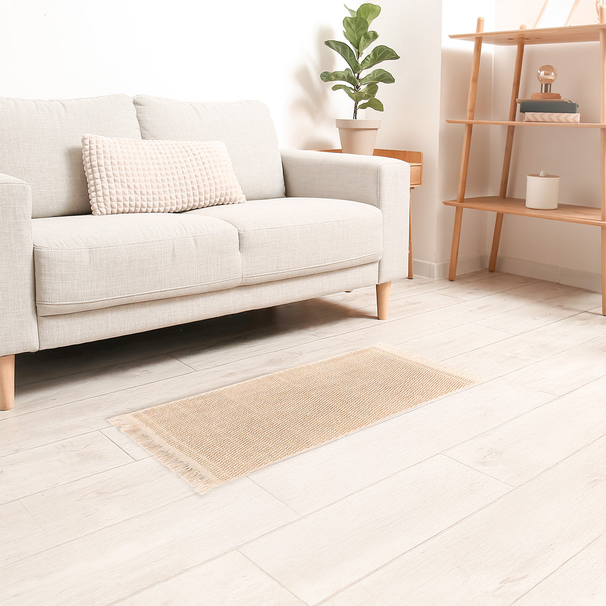 Covoraș din bumbac și fibre mixte – Negru/Natural 45×90 cm