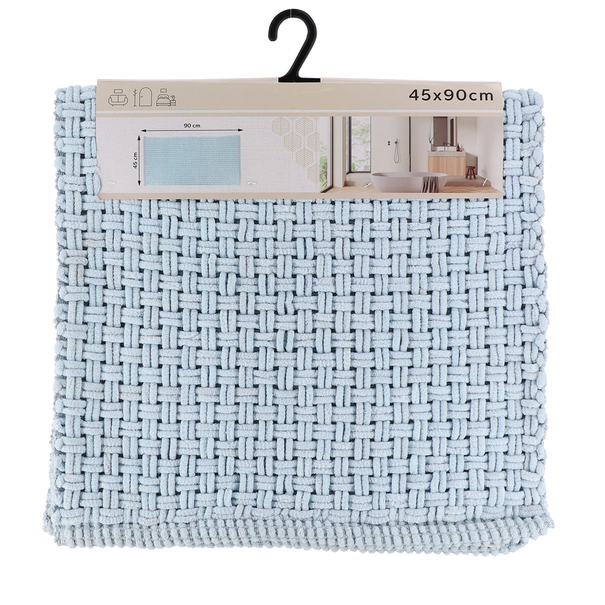 Covoraș baie ASUNCION 45×90 cm – Bumbac și microfibră albastru deschis