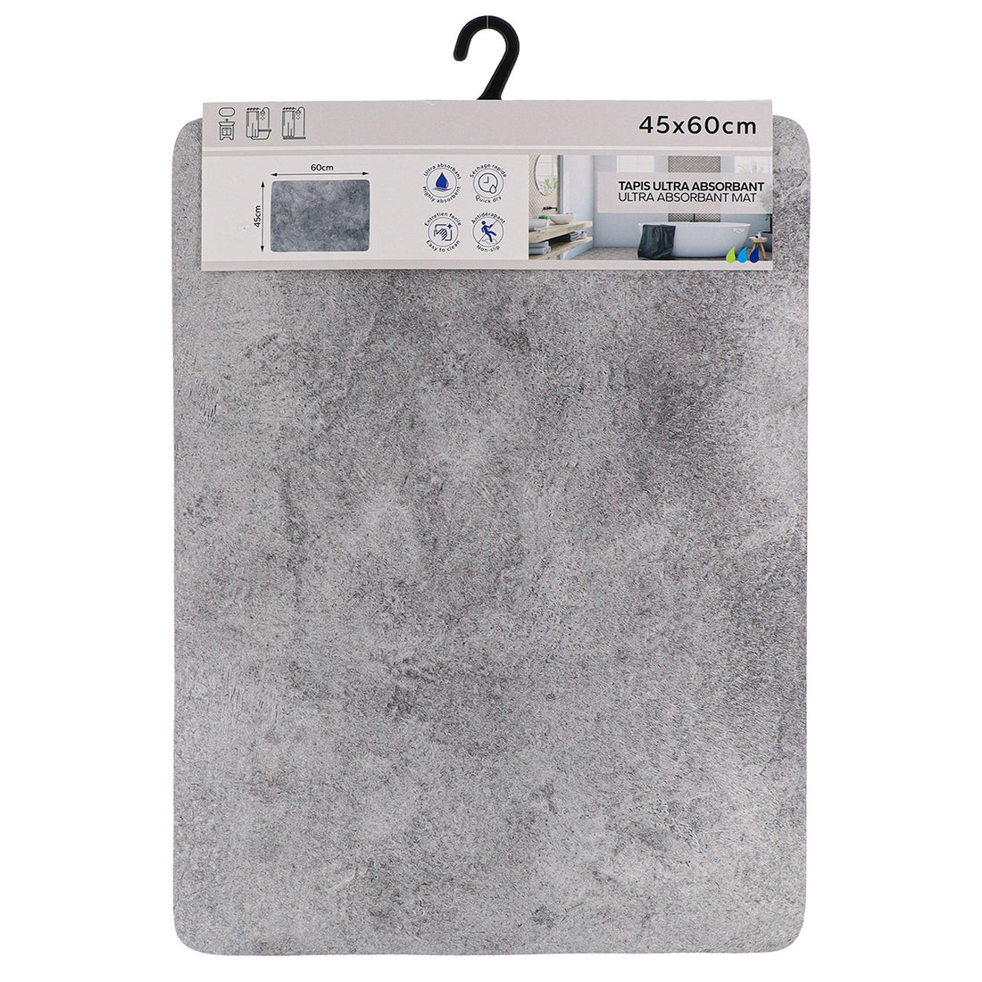 Covoraș dreptunghiular ultra-absorbant 45×60 cm – model NATURE BRUTE