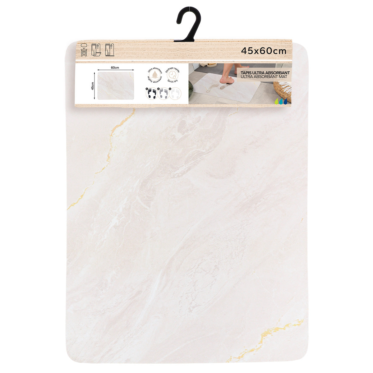 Covoraș dreptunghiular ultra-absorbant 45×60 cm – model BEIGE MARBLE EFFECT