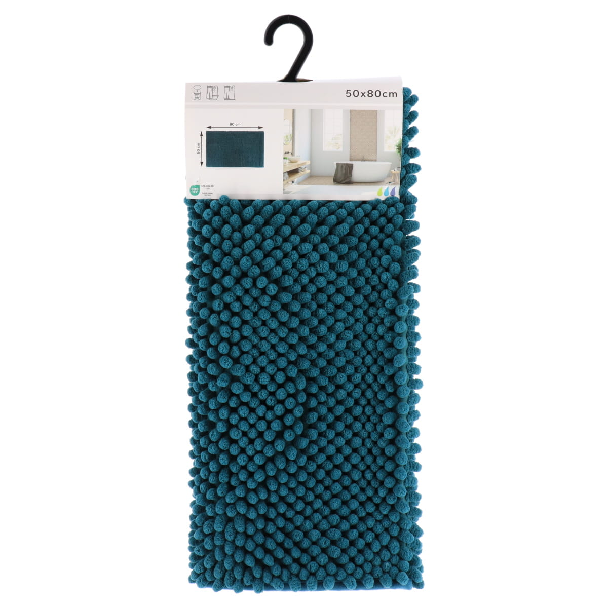 Covoraș de baie din microfibră cu textură în relief 50×80 cm – Albastru păun