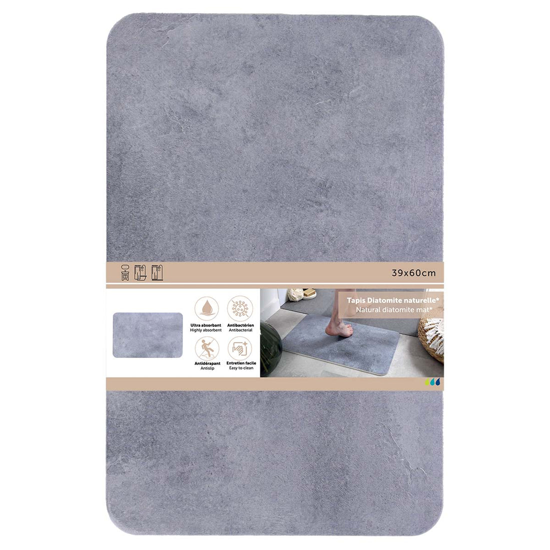 Covoraș Diatomit 39x60 CM - Imitație de Beton Gri