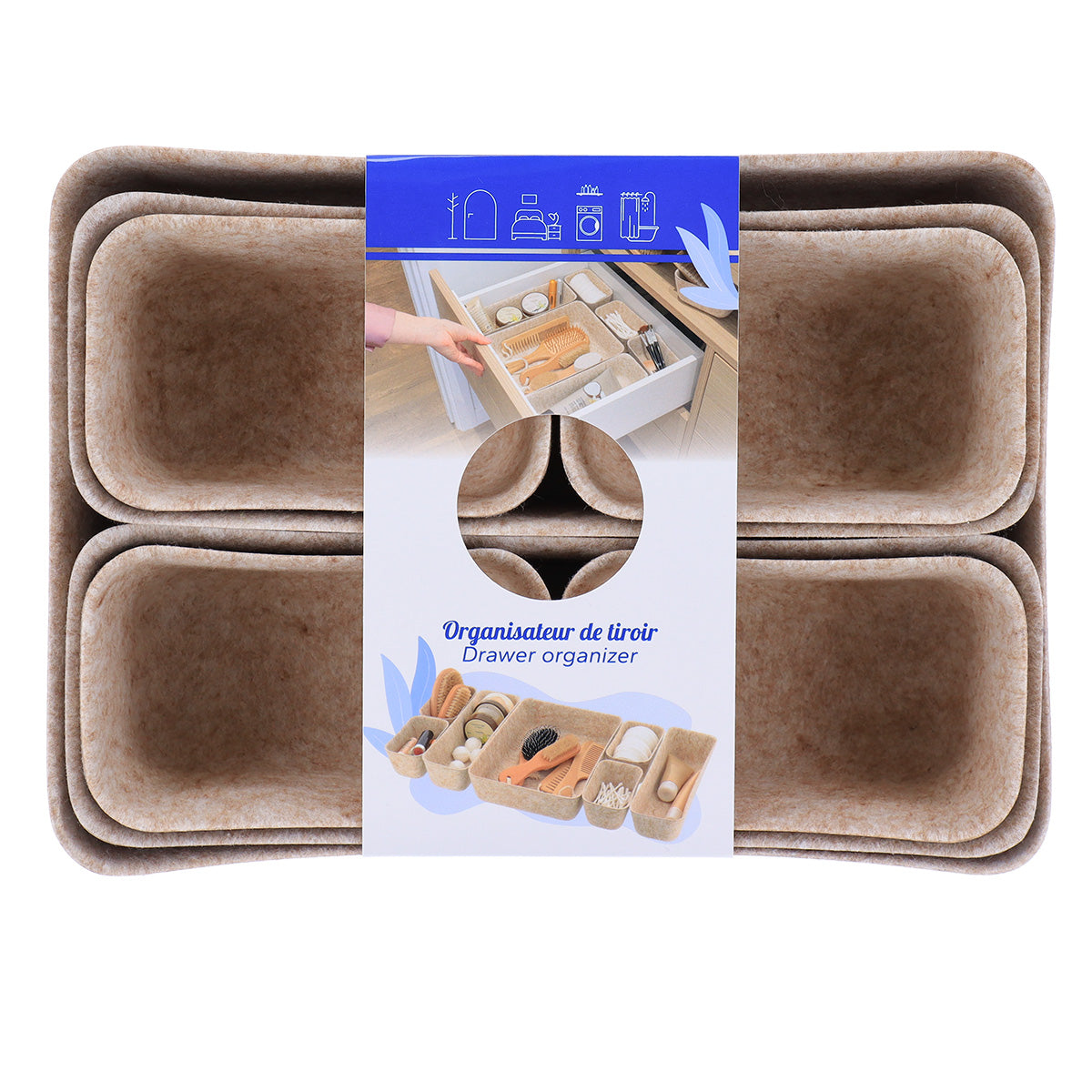 Organizator din fetru pentru sertar cu 7 compartimente – Bej