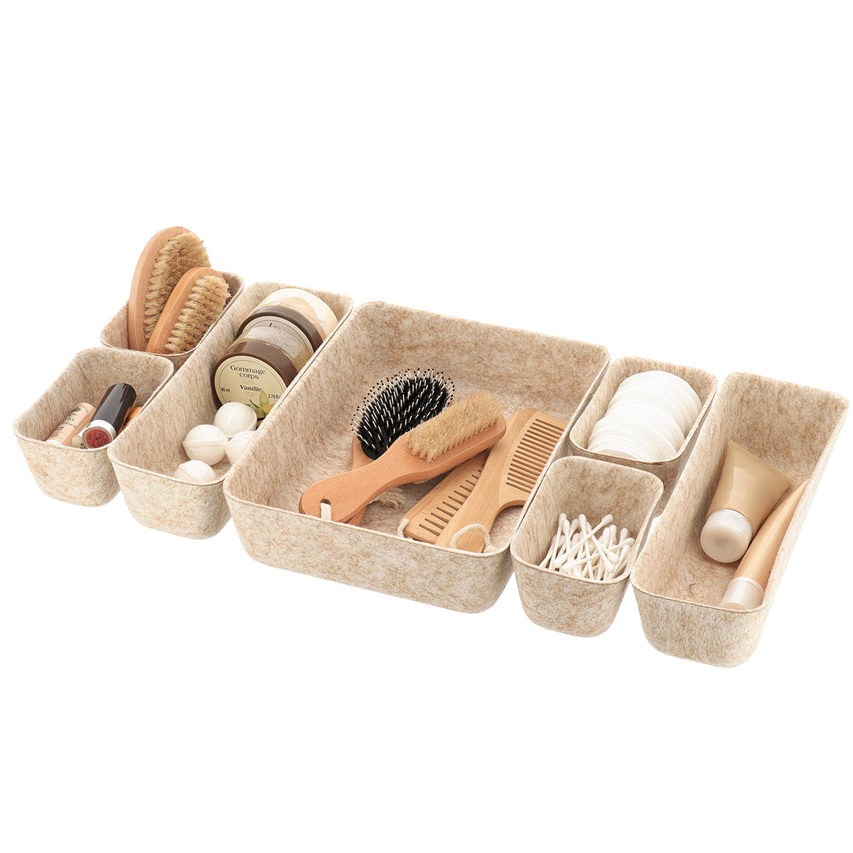 Organizator din fetru pentru sertar cu 7 compartimente – Bej