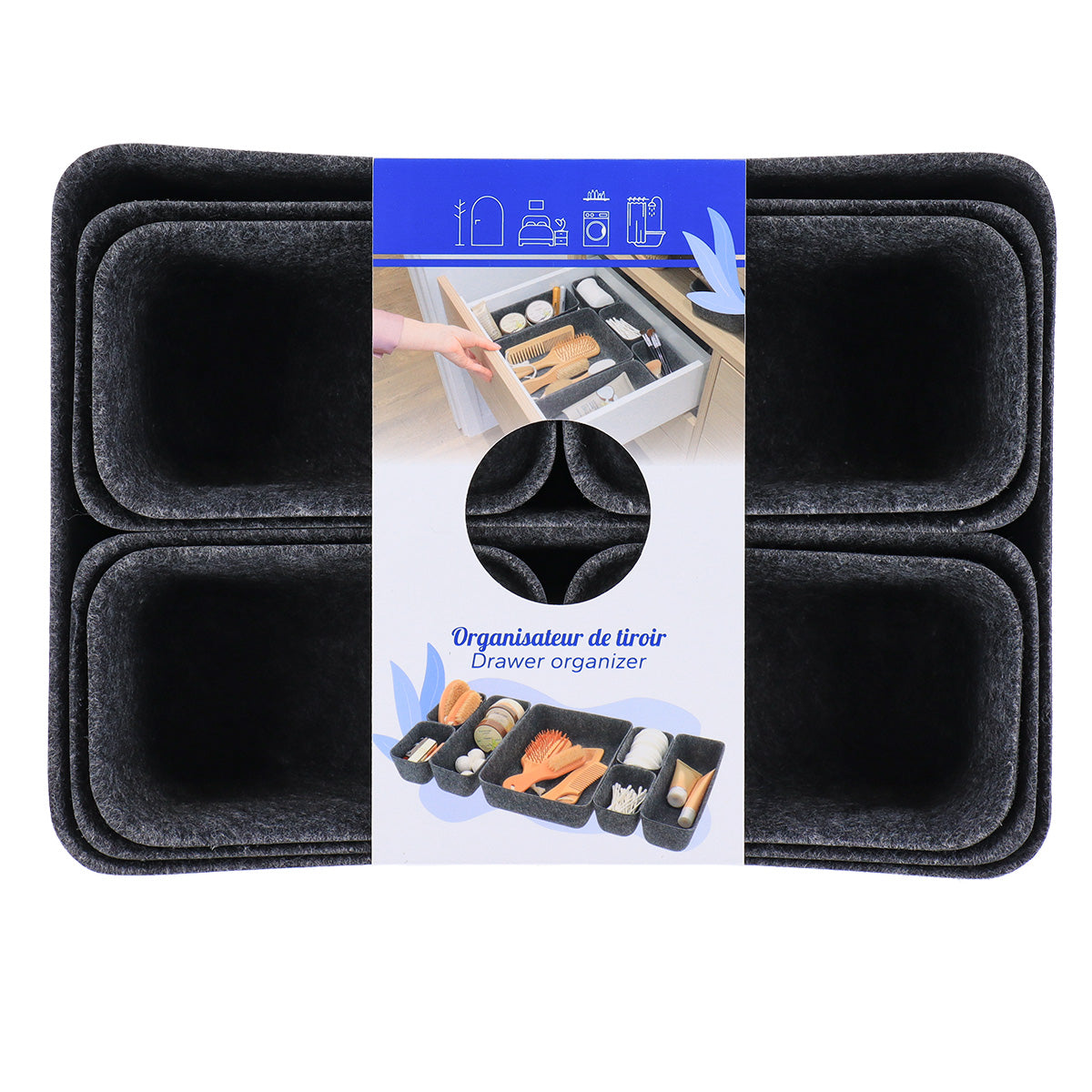 Organizator din fetru pentru sertar cu 7 compartimente – Gri antracit