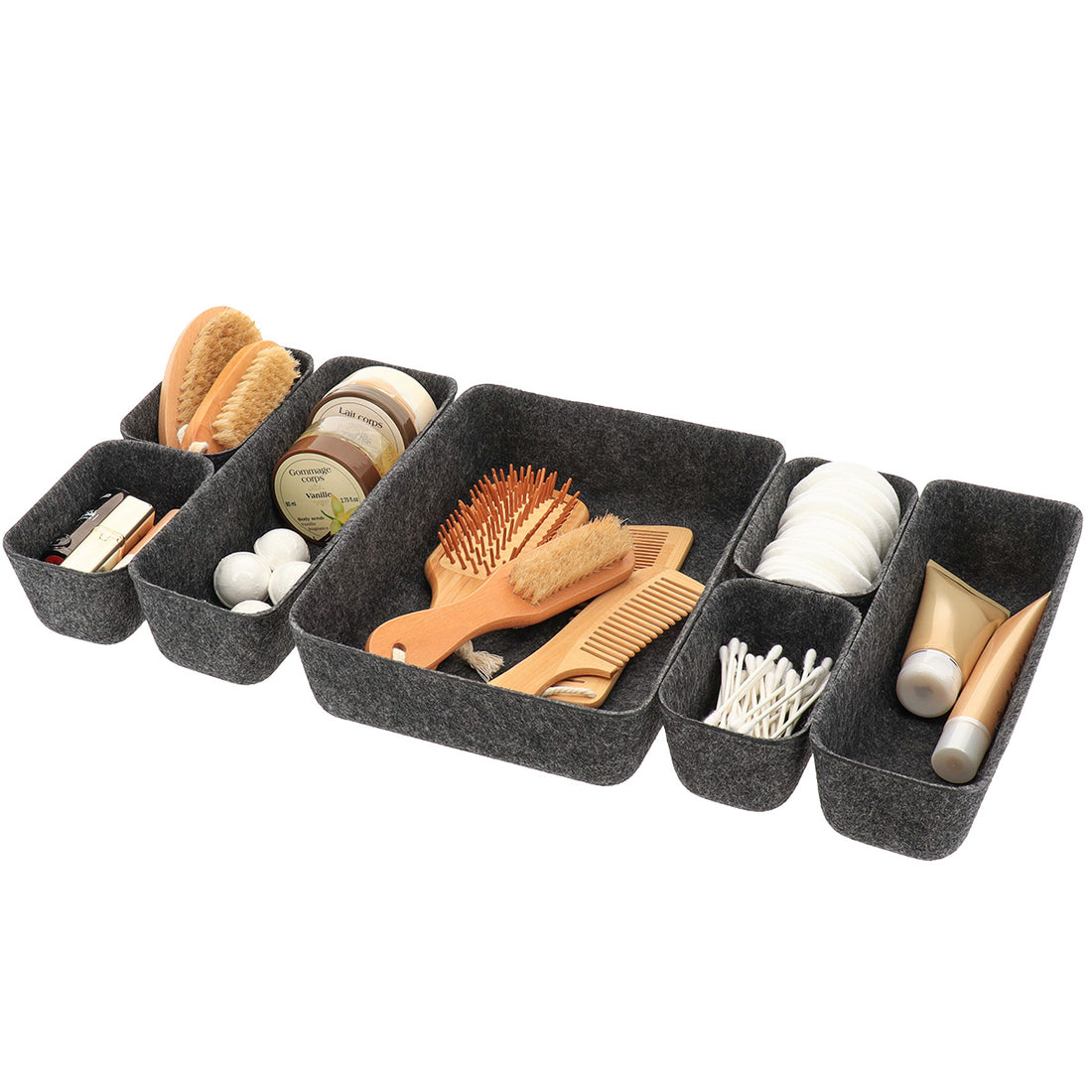 Organizator din fetru pentru sertar cu 7 compartimente – Gri antracit