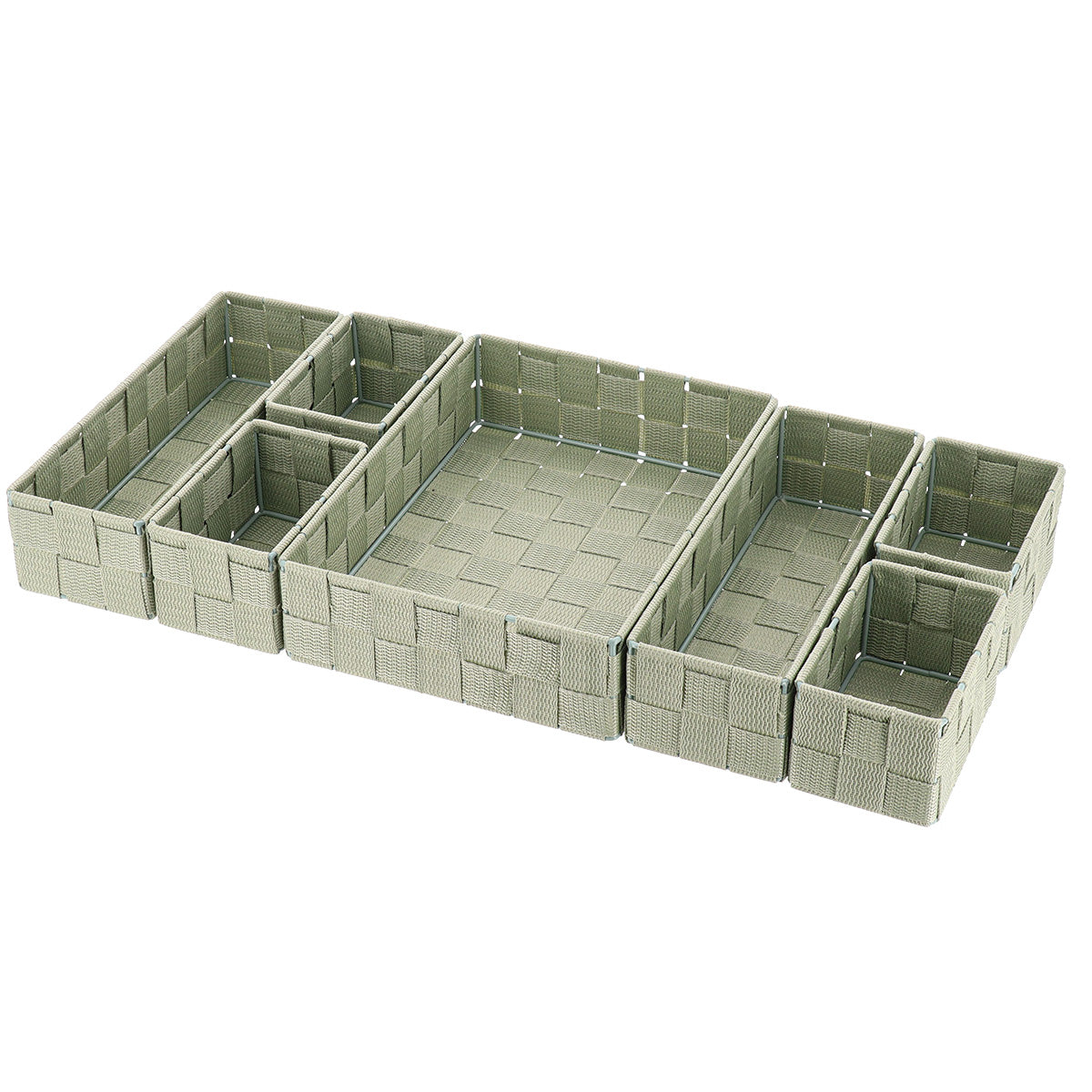 Organizator împletit din poliester pentru sertar cu 7 compartimente – Verde salvie