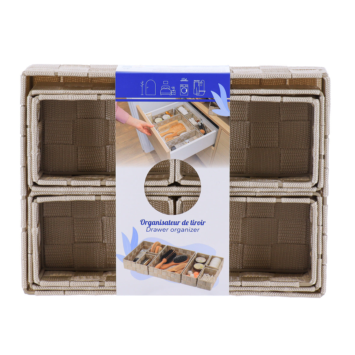 Organizator împletit pentru sertar cu 7 compartimente – Bej