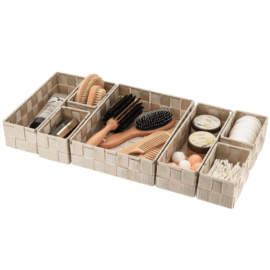 Organizator împletit pentru sertar cu 7 compartimente – Bej