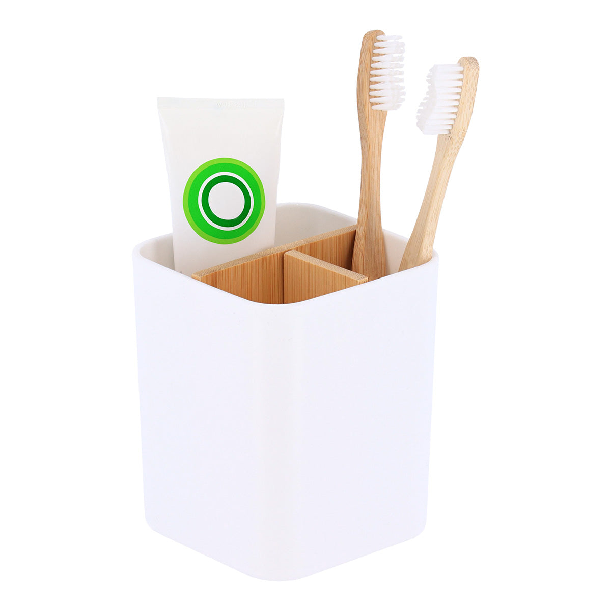 Organizator pătrat cu 3 compartimente plastic/bambus – Alb mat