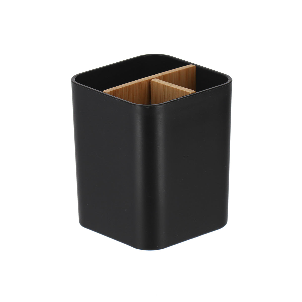 Organizator pătrat cu 3 compartimente plastic/bambus – Negru mat