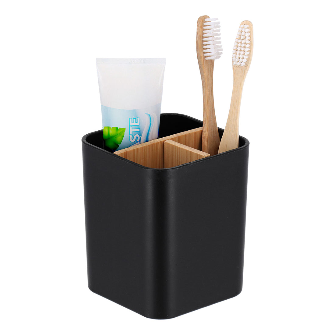 Organizator pătrat cu 3 compartimente plastic/bambus – Negru mat