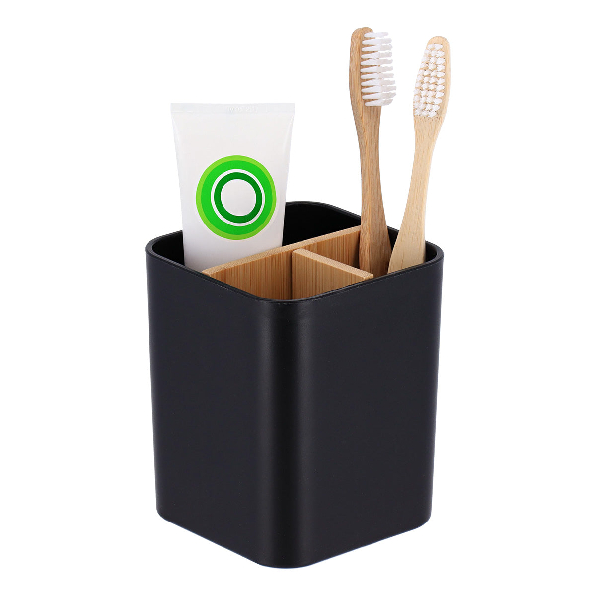 Organizator pătrat cu 3 compartimente plastic/bambus – Negru mat