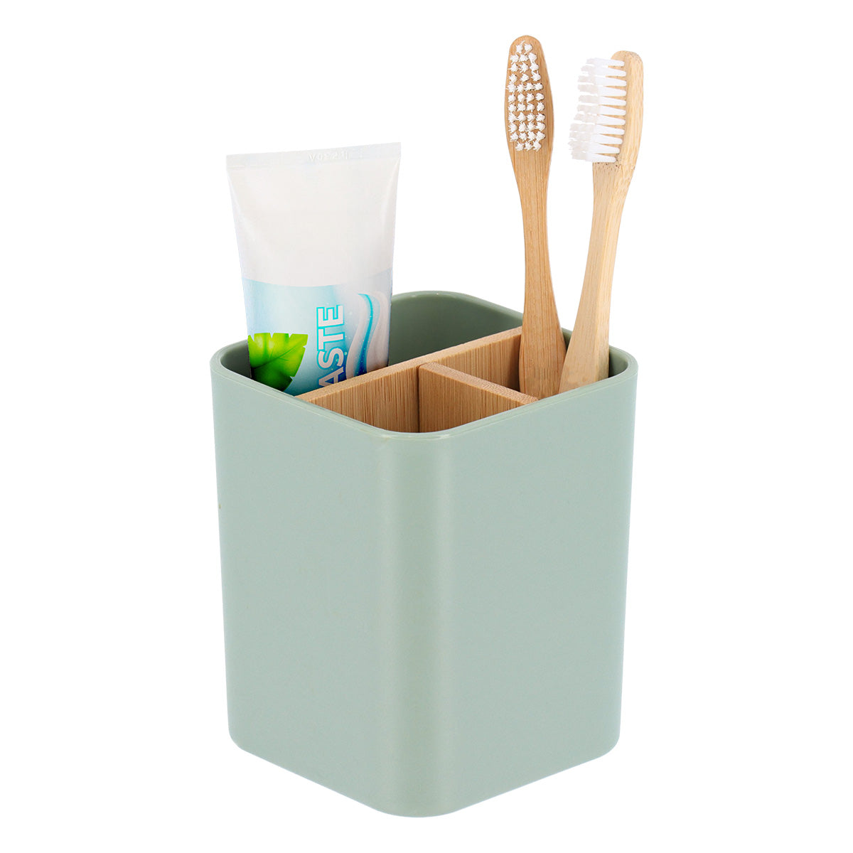 Organizator pătrat cu 3 compartimente plastic/bambus – Verde salvie