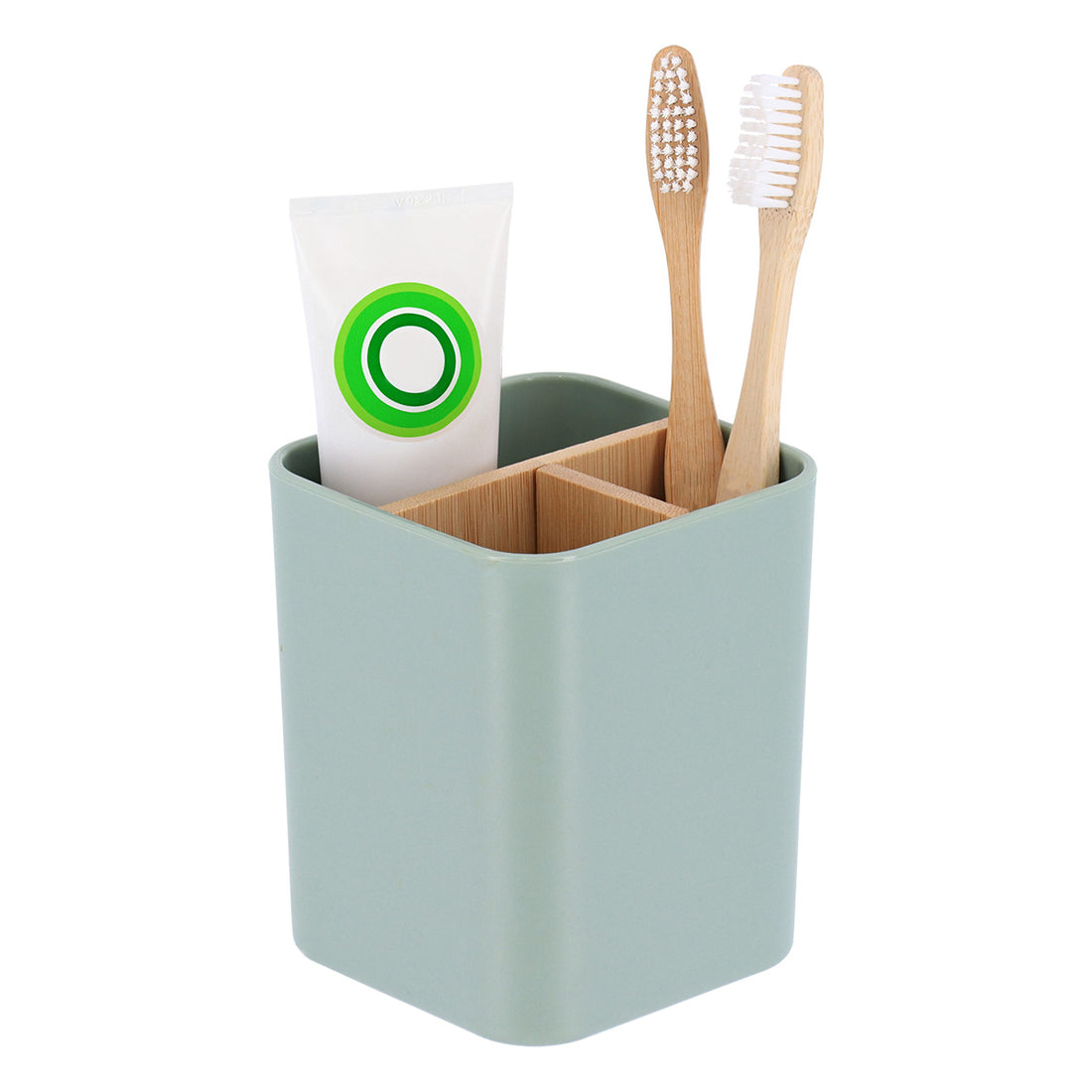 Organizator pătrat cu 3 compartimente plastic/bambus – Verde salvie