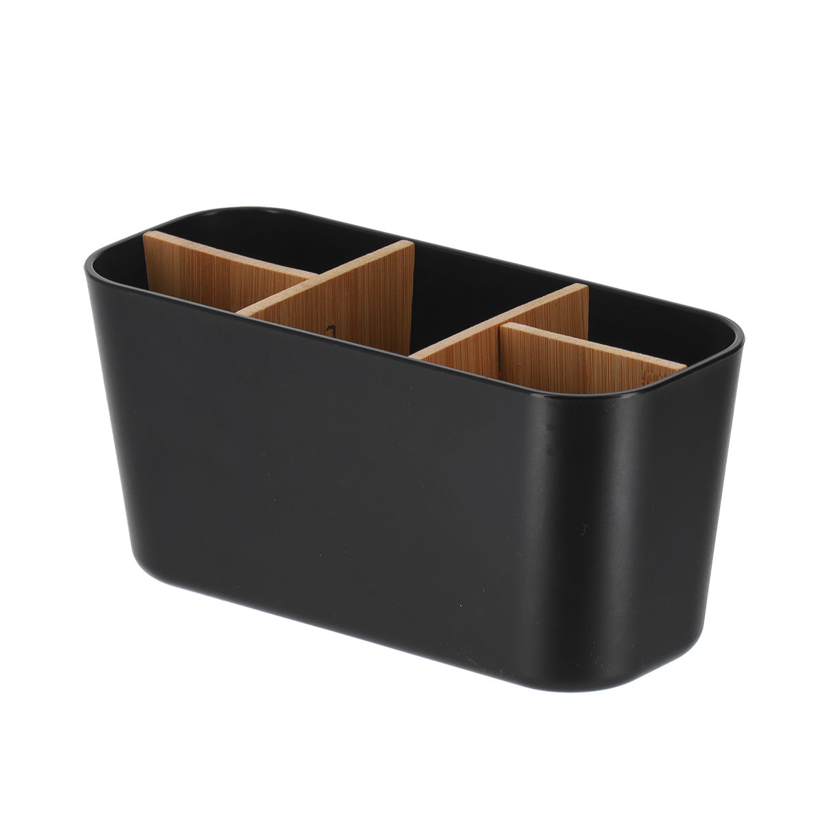 Organizator dreptunghiular cu 5 compartimente plastic/bambus – Negru mat