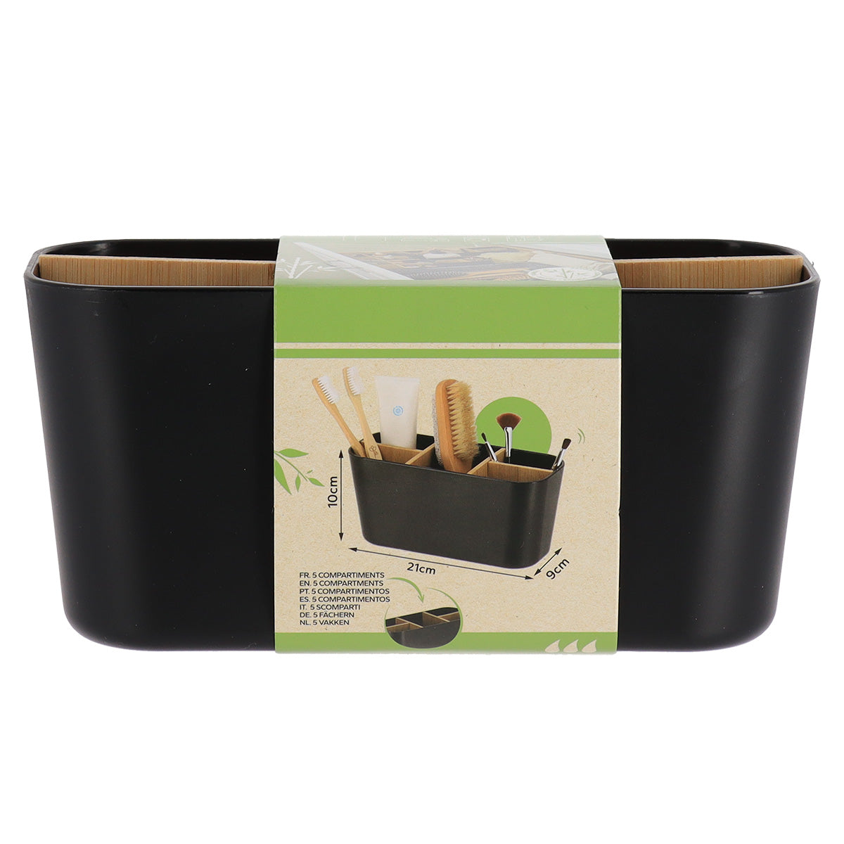 Organizator dreptunghiular cu 5 compartimente plastic/bambus – Negru mat