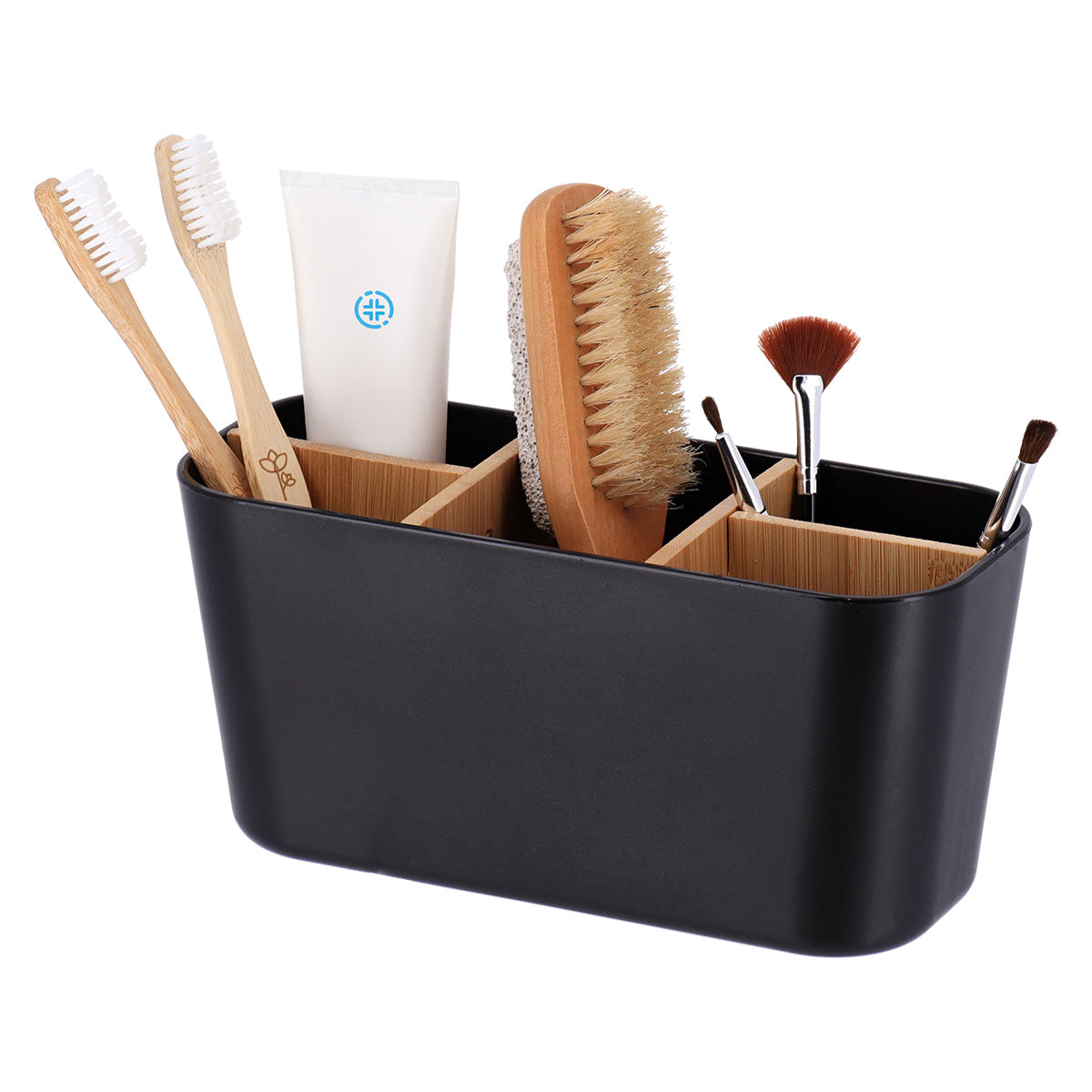 Organizator dreptunghiular cu 5 compartimente plastic/bambus – Negru mat